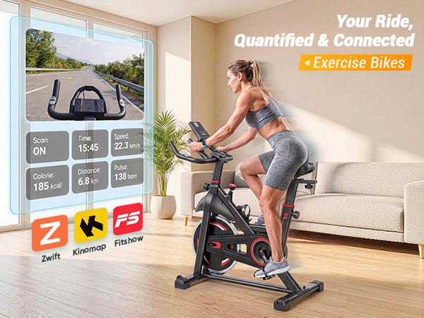 Exercise Bike with APP Control, Brake Pad Stationary Bikes with Quiet Magnetic Resistance, Indoor Cycling Spin Workout Bike with 300.0 lbs Weight Capacity for Living Room, Home, Gym, Orange