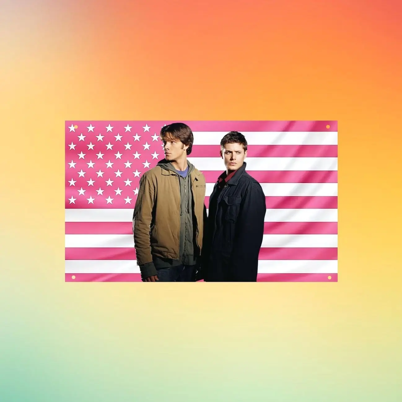 Supernatural Winchester Brothers Pink US Flag Wall Tapestry | Sam and Dean Winchester Flag | TV Series Dorm Room Decor | Fan Gift