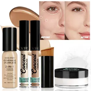 5-In-1 Makeup Set Foundation Concealer Contour Powder Brush, Flawless Radiant Skin, Lightweight Long-Lasting, Smooth High Coverage, Oil Control, Holiday Gift