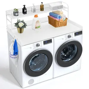 VEVOR Washer Dryer Countertop with 2-Tier Shelf,  54" x 27" Wooden Washer and Dryer Countertop with Anti-Slip Pads, Water-Resistant Laundry Topper Cover for Laundry Room Organization and Storage, White