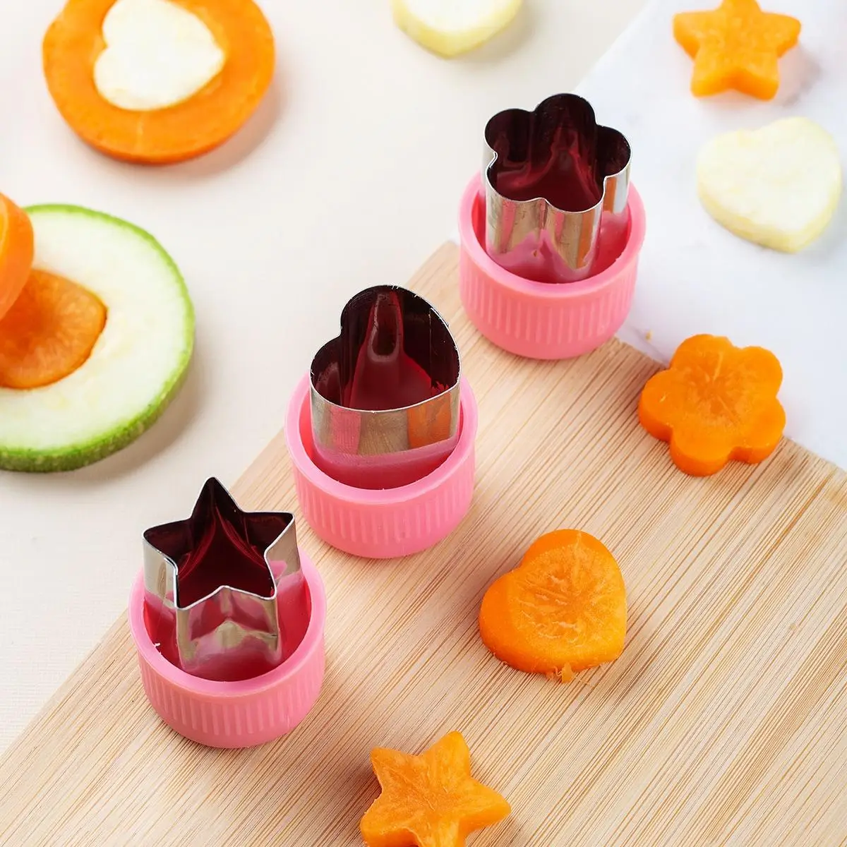 3pcs Stainless Steel Vegetable Cutter Mold, Cookie Cutter, Star Heart Assorted Shaped Vegetable Cutter Molds, Pastry Circle Cutters, Baking Supplies K