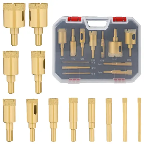 12-Piece Comprehensive Size Range Diamond Abrasive Drill Bit Set - Ceramic Drill Bits, Power Tool Accessories (0.24in-1.38in/6mm-35mm Inches/mm) for Tile, Porcelain Cutting