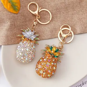 Sparkling Pineapple Keychain - Chic Metal Pendant with Rhinestones, PU Leather & Acrylic Chain, Perfect for Bags & Keys, Pineapple Decor