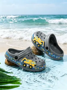 Holey Shoes, Mid and Big Kids, Cartoon Excavator Pattern, Summer New Style, Cool and Comfortable, Ideal for Daily Use and Outdoor Play