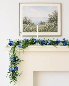 Luxury Blue Hydrangea 6FT Garland Elegant Floral Decor for Mother's Day Gift Soft Blue Tones Poly-Silk Flowers Natural Vine Base