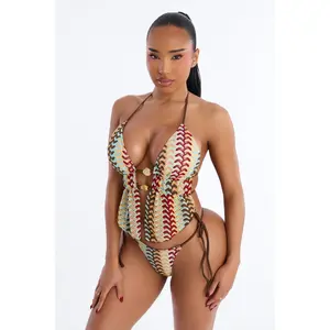 Hot And Sandy 2 Piece Textured Tankini Beaded Bikini Set - Brown/combo
