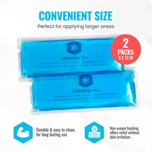 ICEWRAPS 4"x10" Flexible Gel Reusable Ice Packs for Injuries After Surgery Pain Relief - Pack of 2