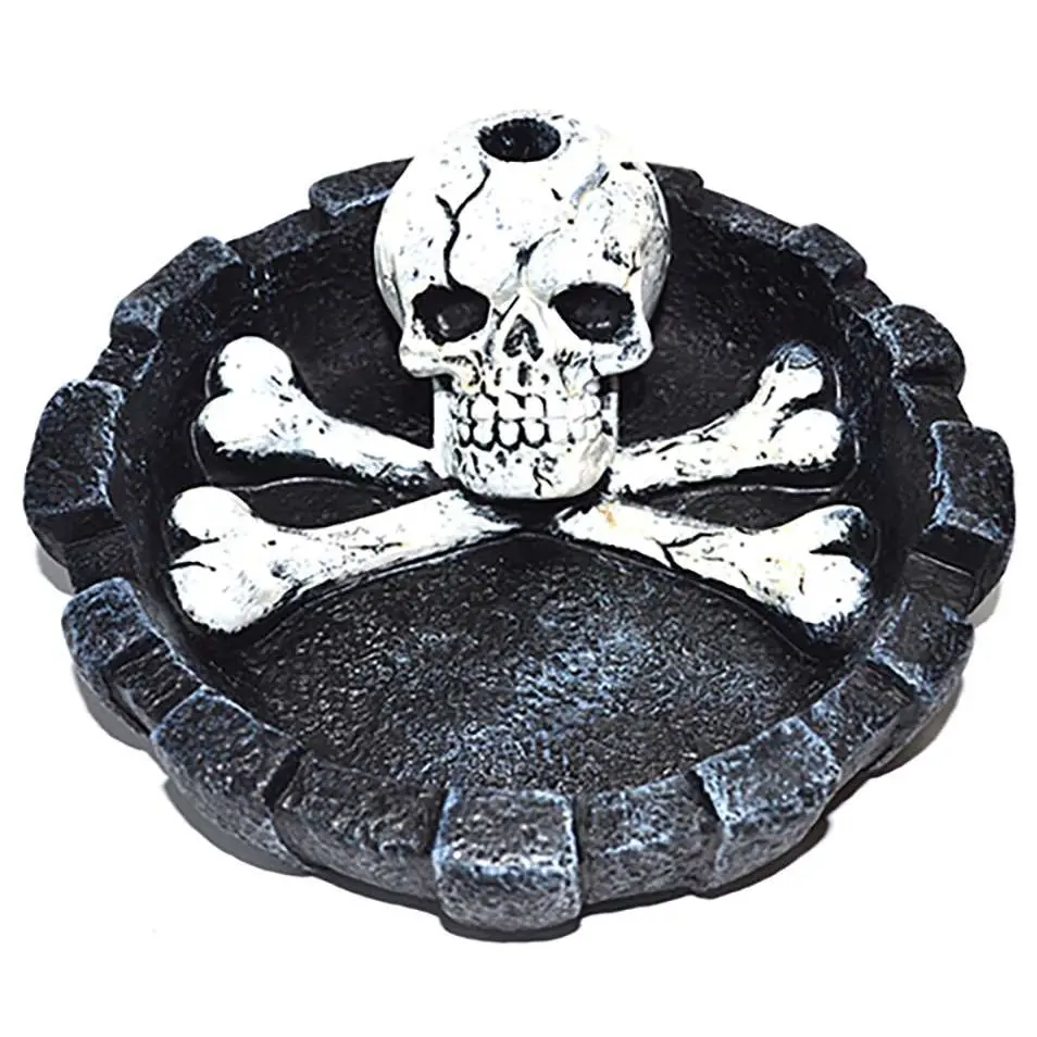 Skull and Crossbones Ashtray 4.5 Inch — Gothic Resin Dish for Altar