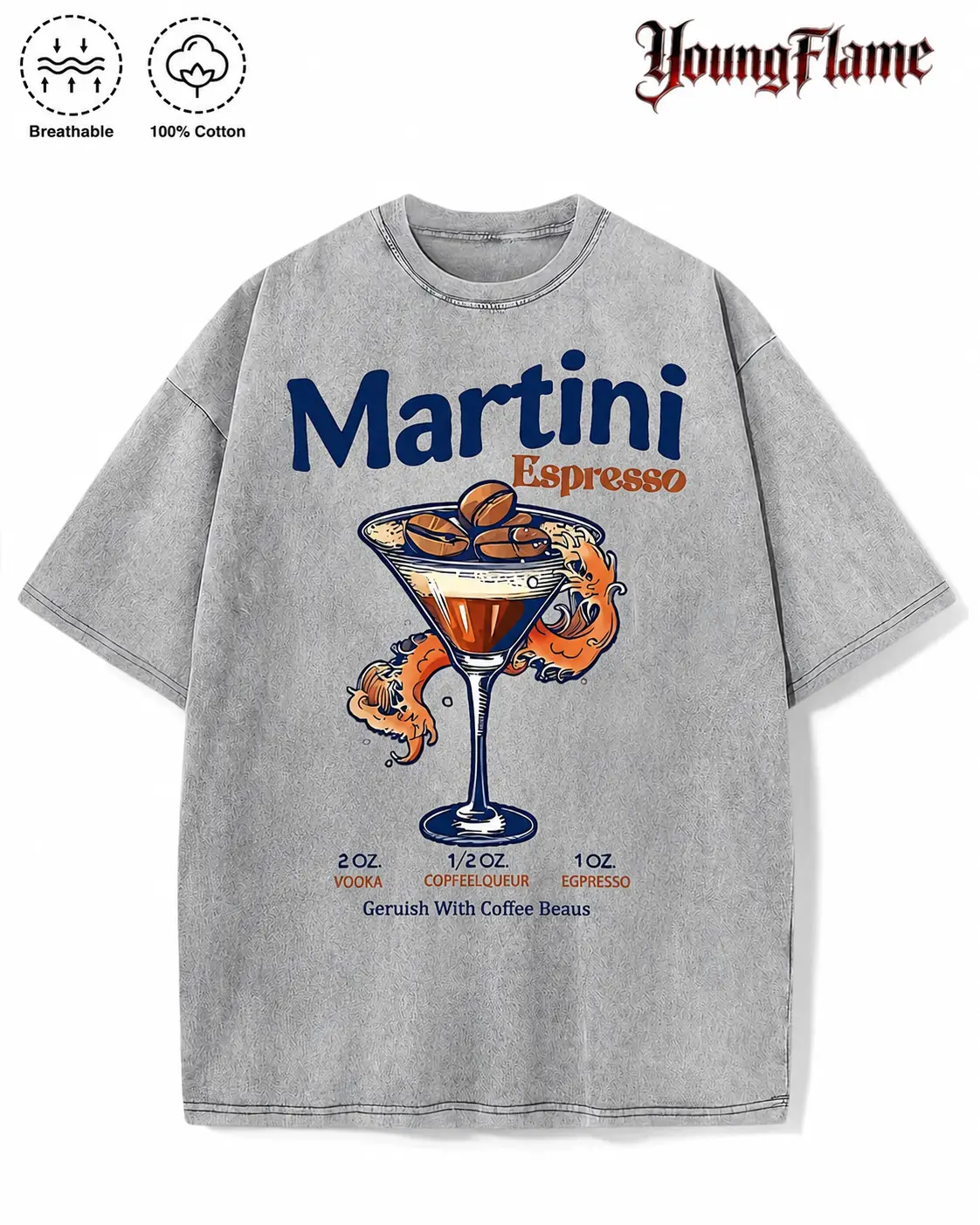 Vintage Acid Wash Espresso Martini Graphic Tee A Comfortable Summer Gift Nightluxe Streetwear Y2K Clothing Men T-Shirt trendy top short sleeve casual style