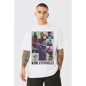 Kimi Antonelli Collage Graphic T-Shirt, Racing Driver Print Tee, Retro Grid Style Shirt, Formula Style Streetwear Tee