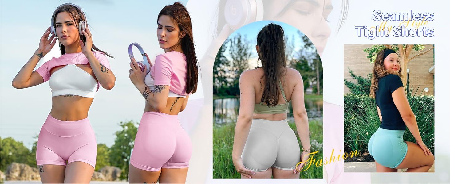 Workout Gym Shorts Women High Waisted Seamless Butt Lifting Scrunch Butt Sports Shorts Impact Shorts Hidden Scrunch Butt Lifting Gym Booty Biker Shorts for summer Tummy Control Seamless Yoga Shorts gym girl