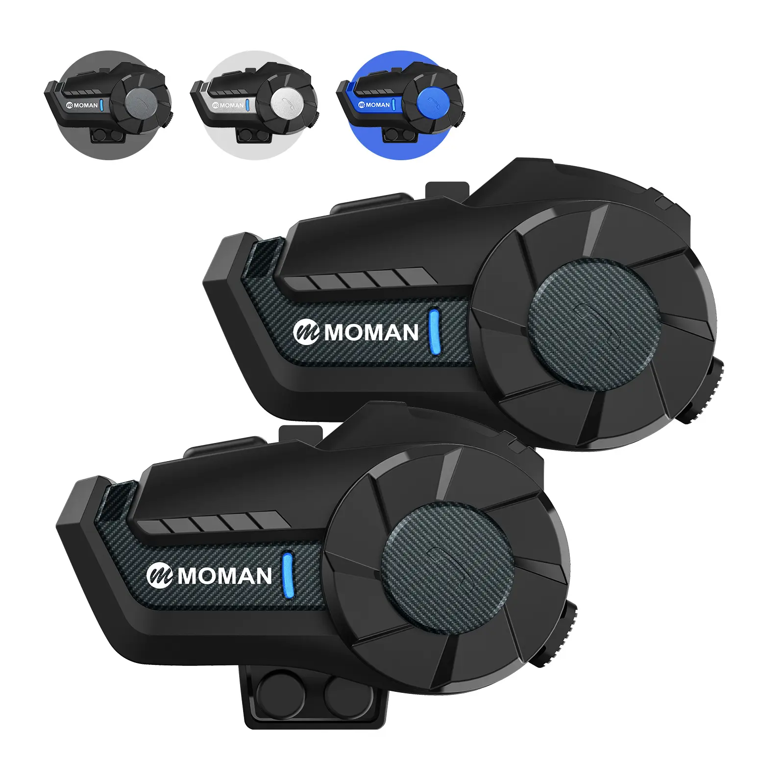 Moman Motorcycle Helmet Intercom Set (2-Pack, Black) - Wireless Talk Link Communication System with Noise Cancellation, Music Control, Riding Calls for Dirt Bike