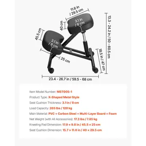 VEVOR Ergonomic Kneeling Chair with Wheels, Mobile X-Shaped Posture Knee Chair with Adjustable Height Thick Foam Cushions, Natural Relief for Neck or Back Pain for Home, Office or Meditation, Black