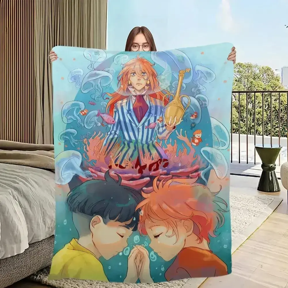 Ponyo Anime Blanket, Cute Cartoon Ocean Character Plush Throw Blanket, Ultra Soft Flannel Blanket for Bed Sofa Couch, Cozy Room Decor Gift for Anime Lovers