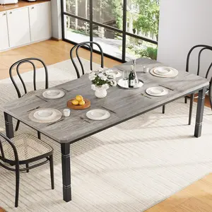 New Upgraded Mdf Iron Shaped Legs Cut Corner Long Dining Table