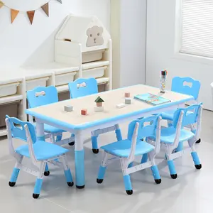 Adjustable Kids Table & 6 Chairs Set Perfect for Home, Study Area, Daycare, Arts & Crafts Graffiti-Resistant, Non-Slip, Durable Plastic Activity Desk for Ages 2-10