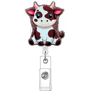 Cute Cow Design Badge Holder, 1 Count Retractable Badge Reel, ID Holder for Nurses Doctors Students Office Staff, Retractable Badge Holders