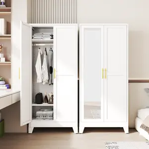 71-Inch Tall Metal Armoire Wardrobe Closet with Mirror, Adjustable Shelves, Clothes Drying Pole, Steel Wardrobe Cabinet for Bedroom