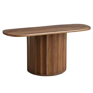 Giratree 59" Fluted Console Table for Entryway — Modern Curved Accent Sofa Table with Large Wave Panel, Narrow Wooden Hallway Table Behind Couch with Storage, Ideal for Foyer, Living Room & Corridor