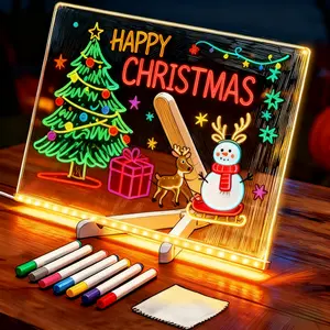2026 High-End LED Drawing Board with Marker Pen & Stand for Kids' Birthday Christmas Halloween Gift Colorful Graffiti Light-Up Memo Board Acrylic Dry Erase Erasable Reusable Toy