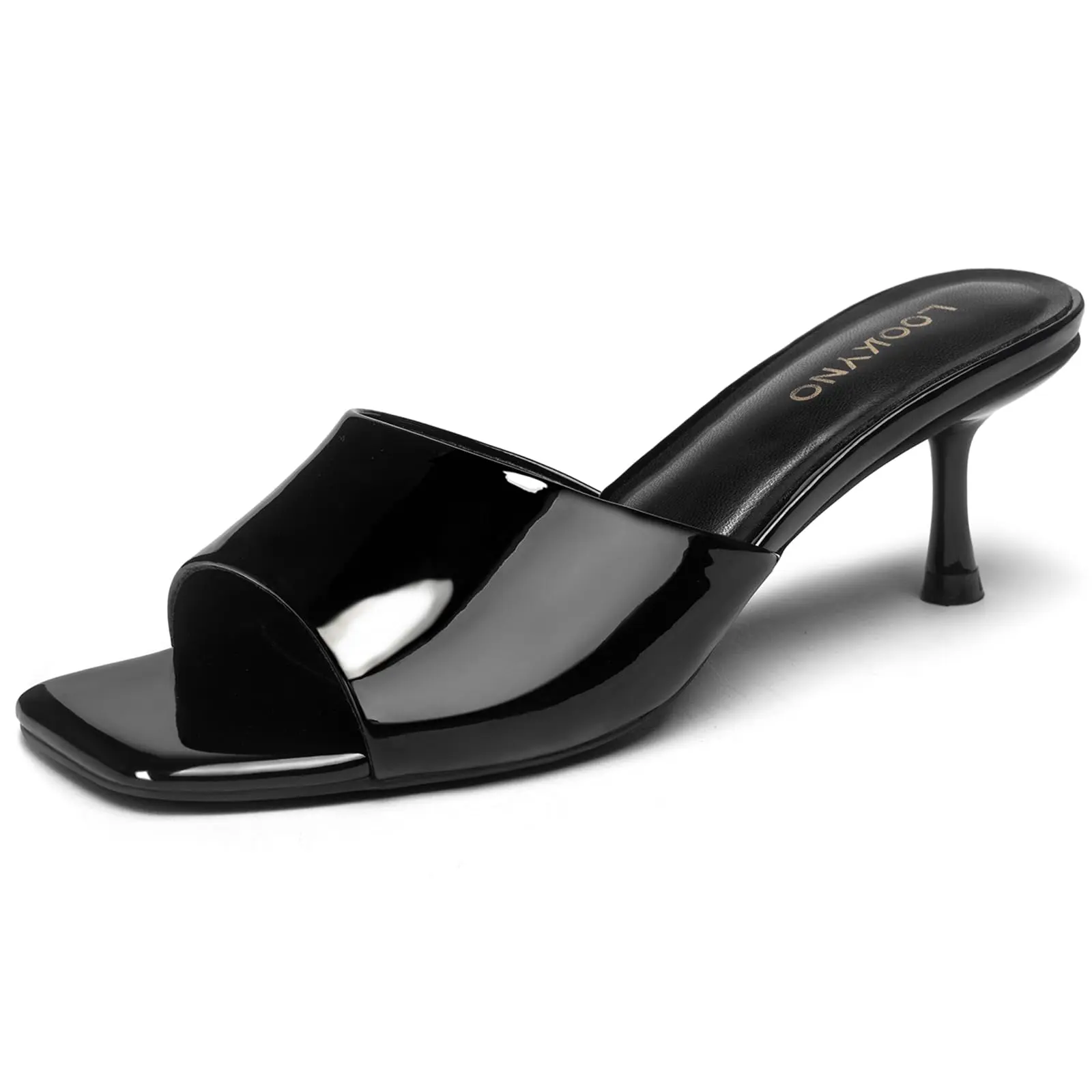 Womens Kitten Heel Sandals Square Open Toe Mules 2.3 Inch Stiletto Heeled Sexy Slip On Sandals for Party Casual