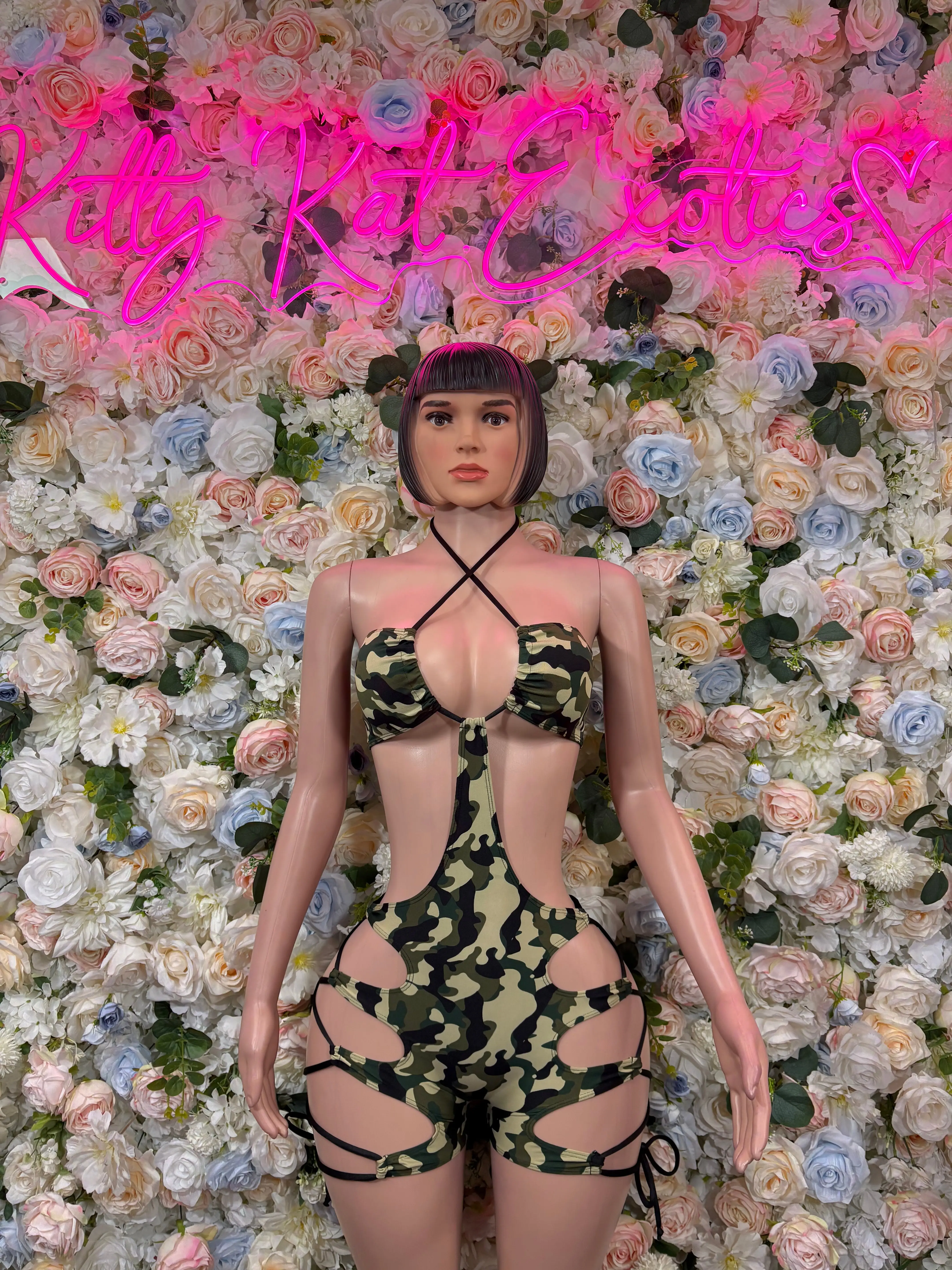 Camo Print Bottlegirl Bodysuit  - One Piece Bartender Outfit
