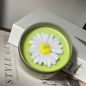 Bema Candle (Eucalyptus Scented Handmade Candle) with White Flower Design in Green Container