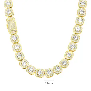 MDFUN  Classic Hip Hop Men’s Necklace - 12MM Round Cubic Zirconia Halo Iced Out Tennis Chain, 16-24 Inches