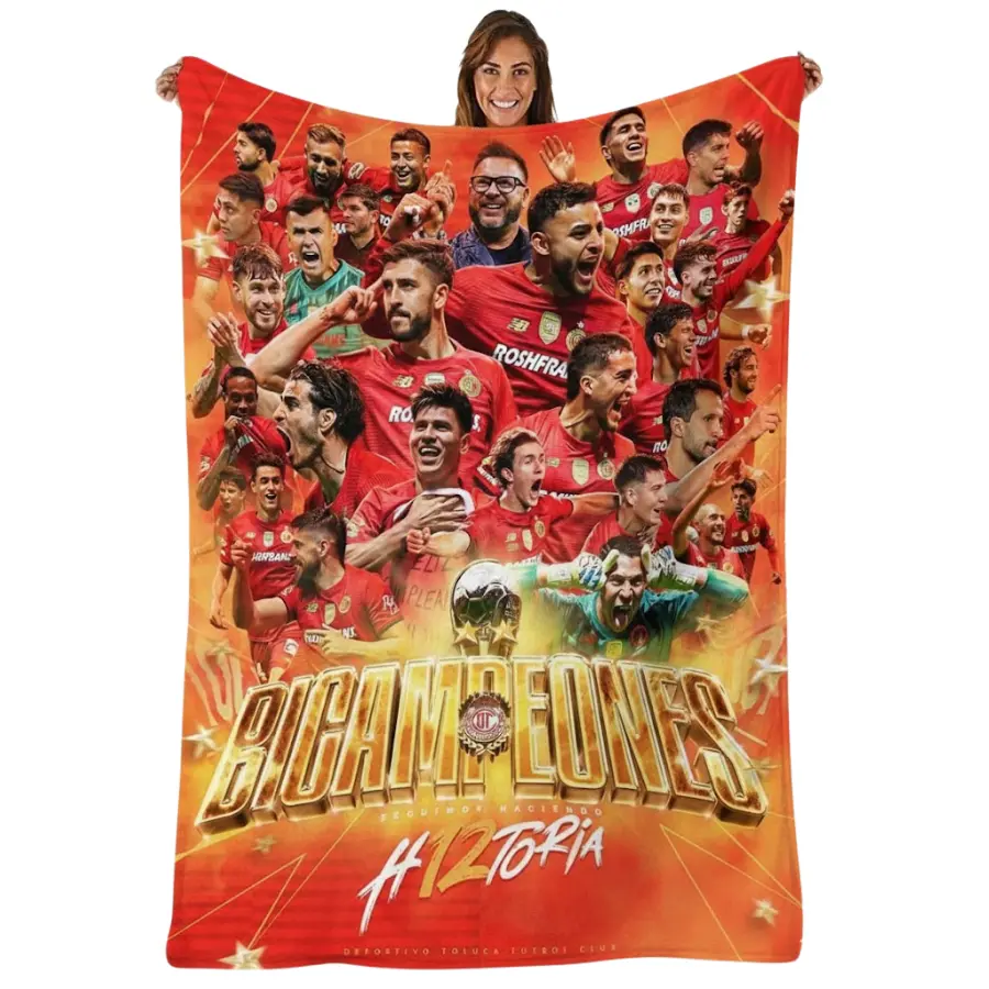 Toluca FC BICAMPEONES 2025 Flannel Blanket Liga Champions Throw Red Devils Championship Commemorative Soccer Fan Gift Home Decor Cozy Gamer Room Decor