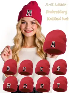 Unisex 26 Letter Embroidery Knit Beanie Hat Fitted, Soft Warm Casual Fashion, Perfect for Hiking Cycling Running Outdoor Activities, Ideal Gift