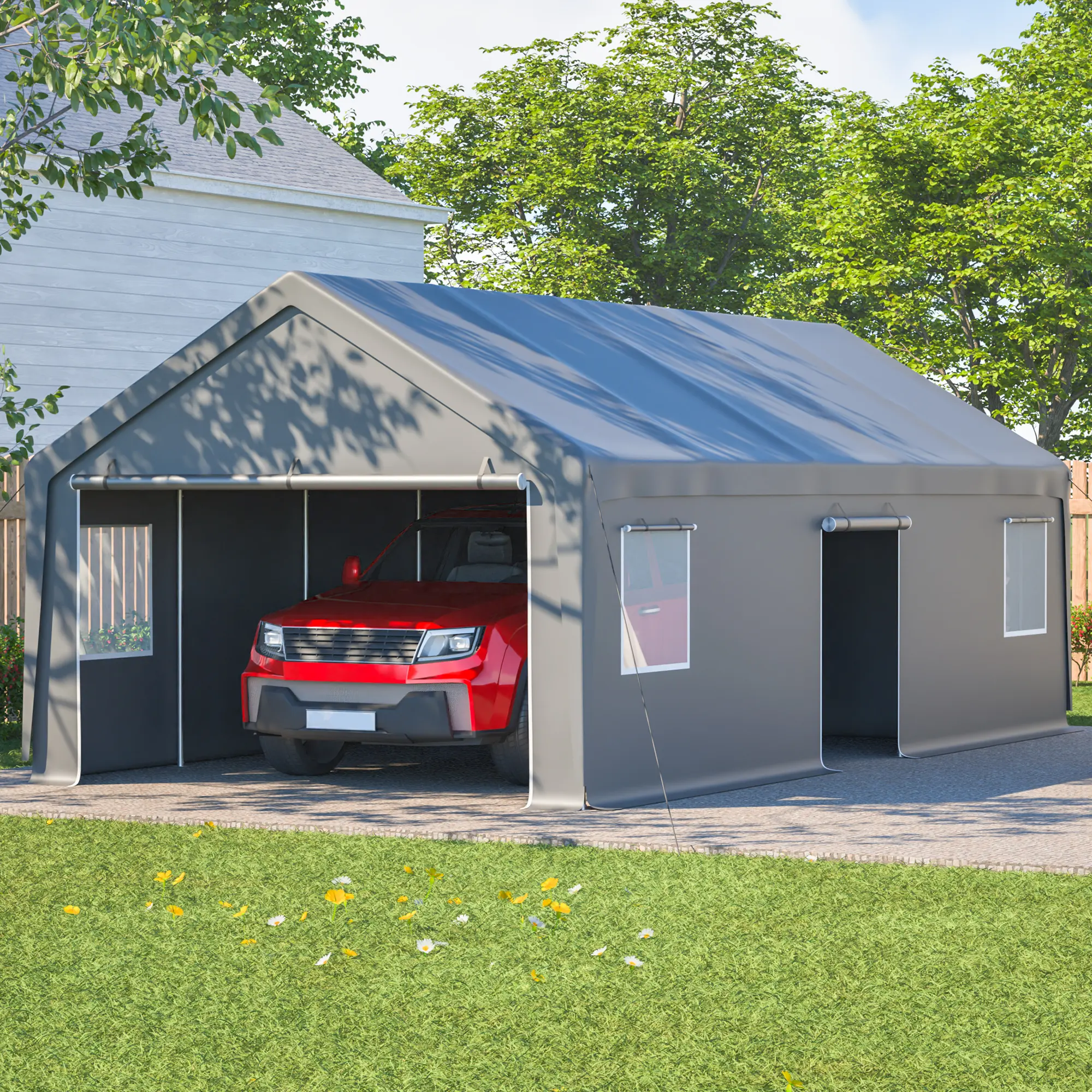 SAVEYOUR Premium 13x26 FT Outdoor Carport Shelter - Removable Canopy, Outdoor Shade Canopy, Adjustable Multi-Door Design with Roll-Up Gates & Side Door, Detachable Walls, Breathable Windows, Weather-Resistant Portable Vehicle Storage, Outdoor Patio, Cover