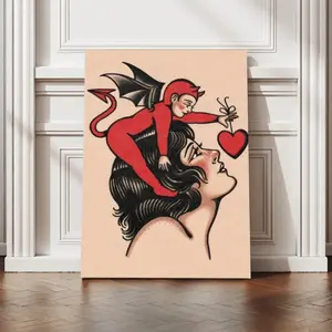 1pc "Love Is Evil" Tattoo-Style Canvas Poster,Wall Art Print, Festive Gift for Halloween, Bedroom, Living Room, Cafe Decor, Home & Dormitory, Easy to Hang Canvas Wall Painting