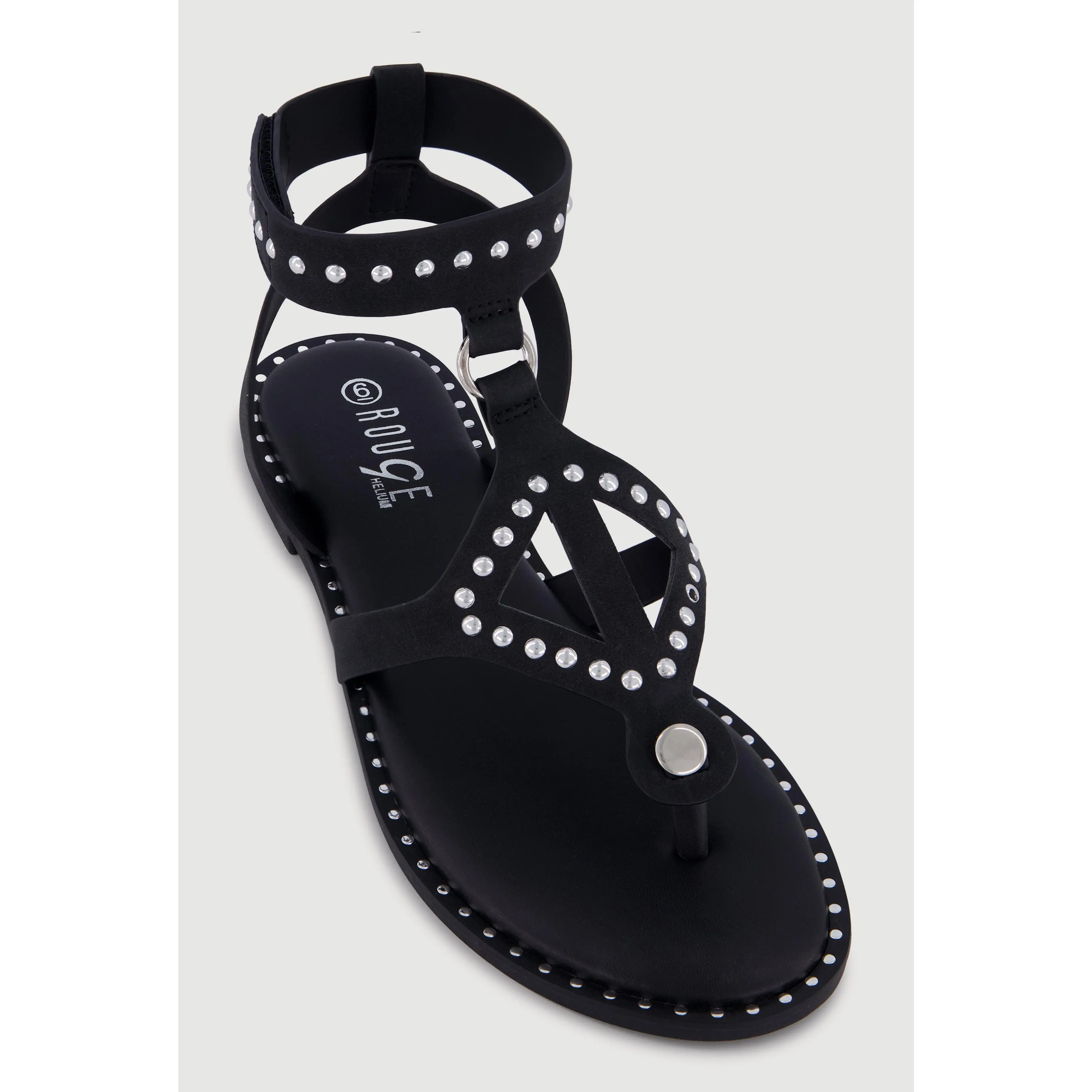 Studded  Velcro Strap Thong Gladiator Sandals