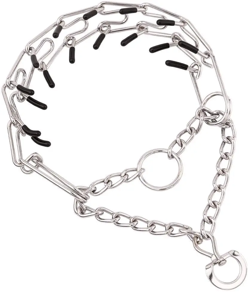 No Pull Prong Dog Collar,Adjustable Dog Pinch Training Chain Collar with Comfort Rubber Tips for Training Guidance Small Medium Large Dogs (L)