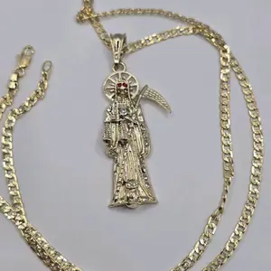 LA Santa Muerte Cuban Link Necklace Gold-Plated - The Grim Reaper