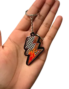 Racing Lightning Bolt Acrylic Keychain – Double Sided Black Acrylic Charm with Glossy Resin Finish