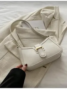Elegant Crescent Shape Shoulder Bag Women's Fashion Casual Solid Color Crossbody Bag Cream Color Handbag