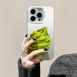 Compatible with iPhone 16 15 Pro Max Plus 14 13 12 11 X XR Green Tea Ice Cream Style Phone Case Durable shockproof Anti-Scratch PC Protective Case