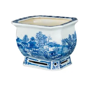 Blue And White Porcelain Landscape Foot Bath Planter