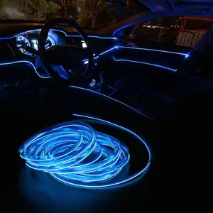 FORAUTO 5M Car Interior Lighting Auto LED Strip EL Wire Rope Red Blue Ice Blue Flexible Neon Light with Car Cigarette Connect