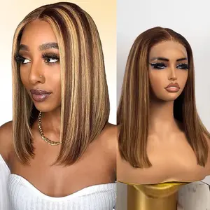 P4-27 Blend Bob Wig 10-14 Inch Natural Color Option 13x4 HD Transparent Lace Frontal Pre Bleached Knots Tiktok Viral Wig Glueless Invisible Grid Breathable Lightweight Cap For Beginners Easy Install Everyday Style