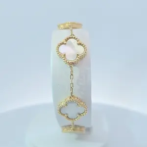 14Kt White Five Clover 14.5MM Bracelet