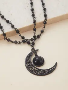 Gothic Vintage Hollow Moon Design Pendant Necklace, Double Layer Women's Jewelry, Dark Color Party Gift, Fashion Accessory, Gothic Witch Jewelry