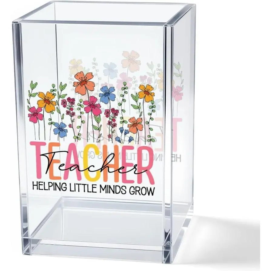 Teacher Helping Little Minds Grow  Pen Holder for Desk, Funny Floral Teacher Desk Organizer for Office Classroom,  to School Gifts, Appreciation Gifts for Women Teachers Educators