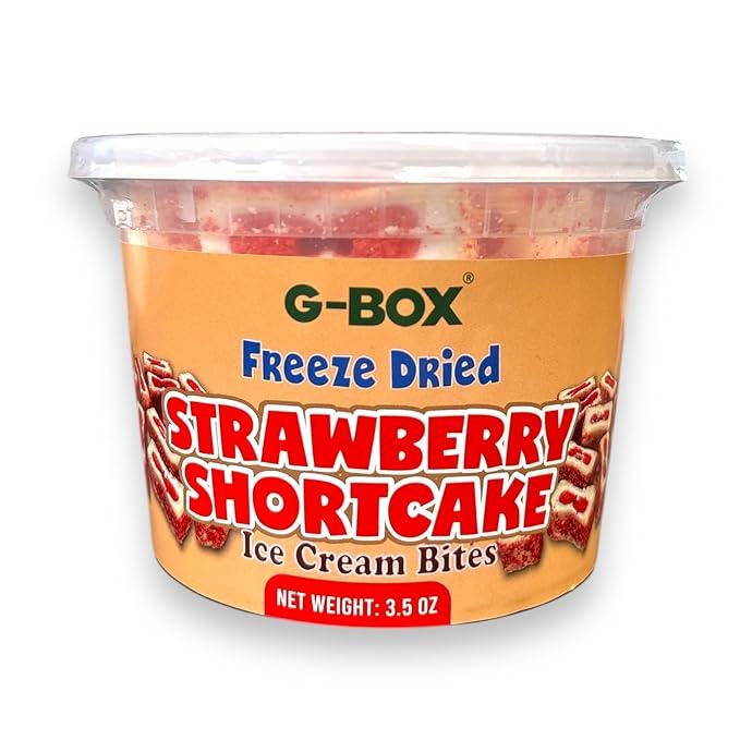 G-BOX Freeze Dried Ice Cream| Crunch Strawberry Shortcake Ice Cream Bites - Perfect for Camping, Outdoor, and Party - Air-tight Sealed in a Deli Container (3.5 OZ Strawberry Shortcake)