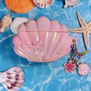 Cute Pink Shell AirPods Case with Sea Shell Charm, Electroplated Protective Cover Compatible with AirPods 1/2/3/4/Pro/Pro 2, Aesthetic Girly Accessory for Travel, School & Everyday Use