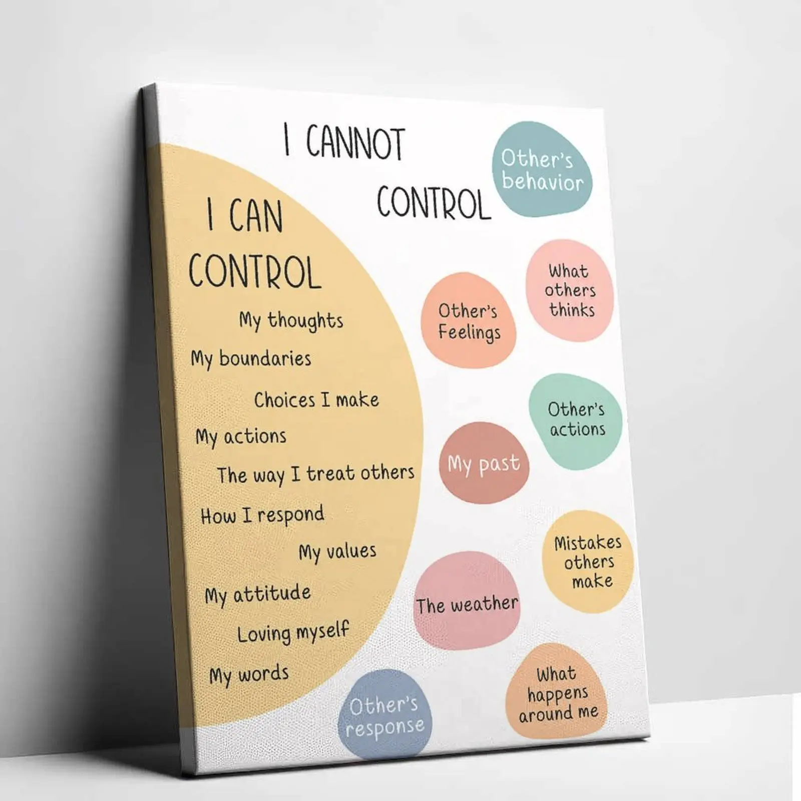 Things I Can Control Canvas Wall Art Mental Health Circle Poster Print Cute Therapy Office Canvas Painting Positive Mindset Affirmations Picture Decor for Living Room Bedroom Studio