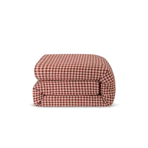 Piglet in Bed Gingham 100% Linen Duvet Cover in Rhubarb & Oatmeal
