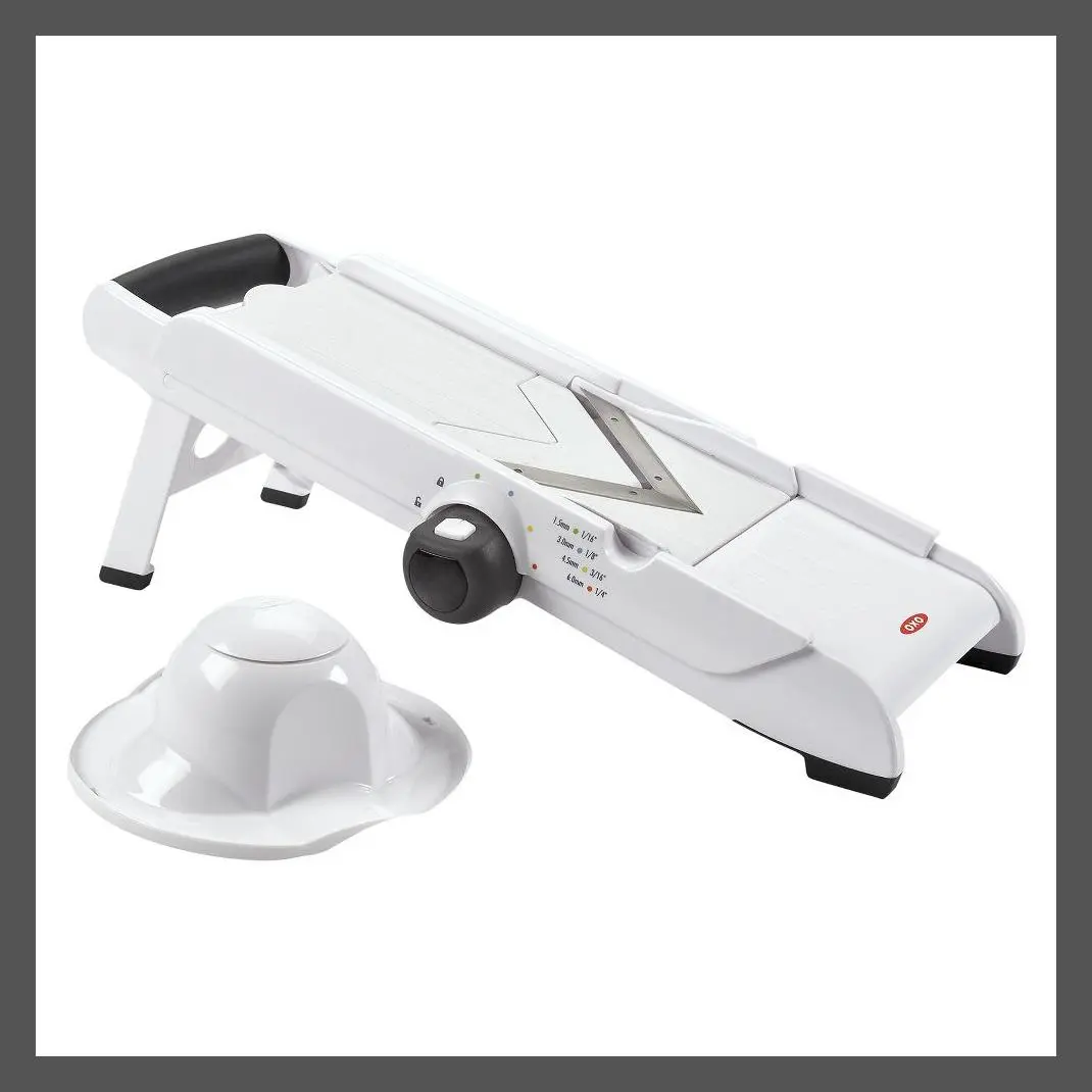 OXO Plastic Mandoline Slicer Compact White VBlade ABS 4 Blades Dishwasher-Safe OXO Plastic Mandoline Slicer Compact White VBlade ABS 4 Blades Dishwasher-Safe