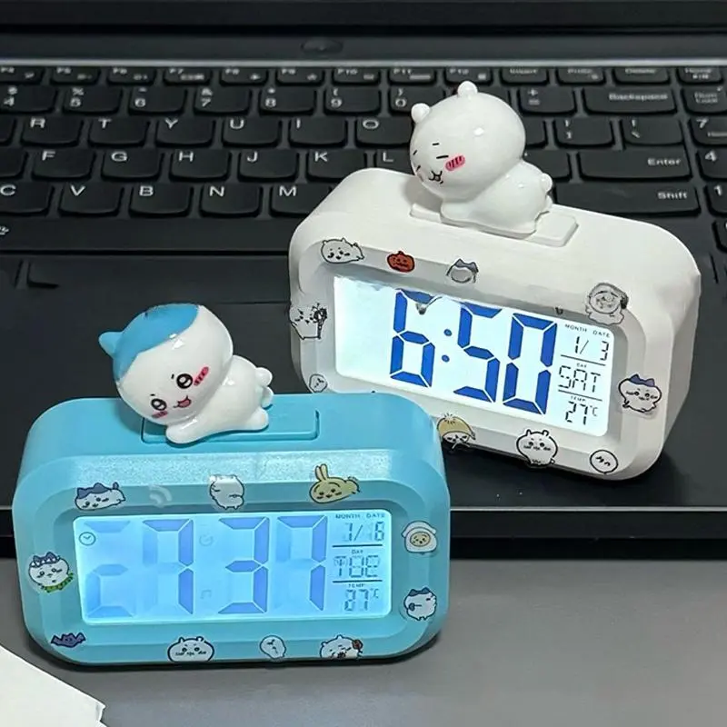 Chiikawa Luminous Alarm Clock Anime Hachiware LED Electronic Digital Alarm Screen Desktop Clocks Cute Bedside Ornaments Gifts, Creative Decorative Clock, Bedroom Clocks Digital